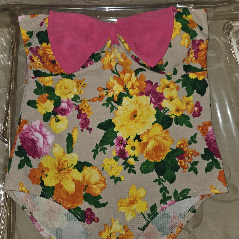 Love Floral Bodysuit with Pink Accent